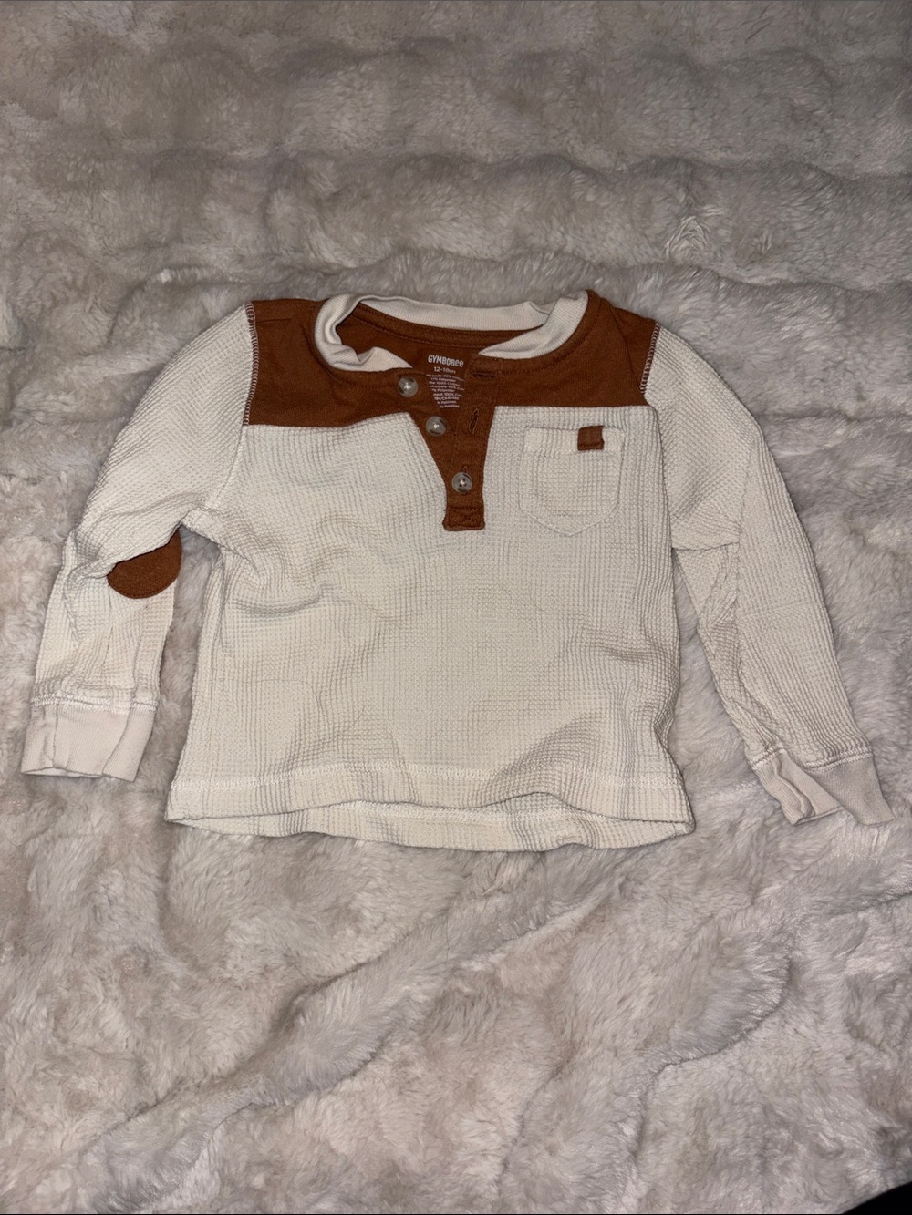 Gymboree Cream and Rust Long-Sleeve Waffle Henley Shirt